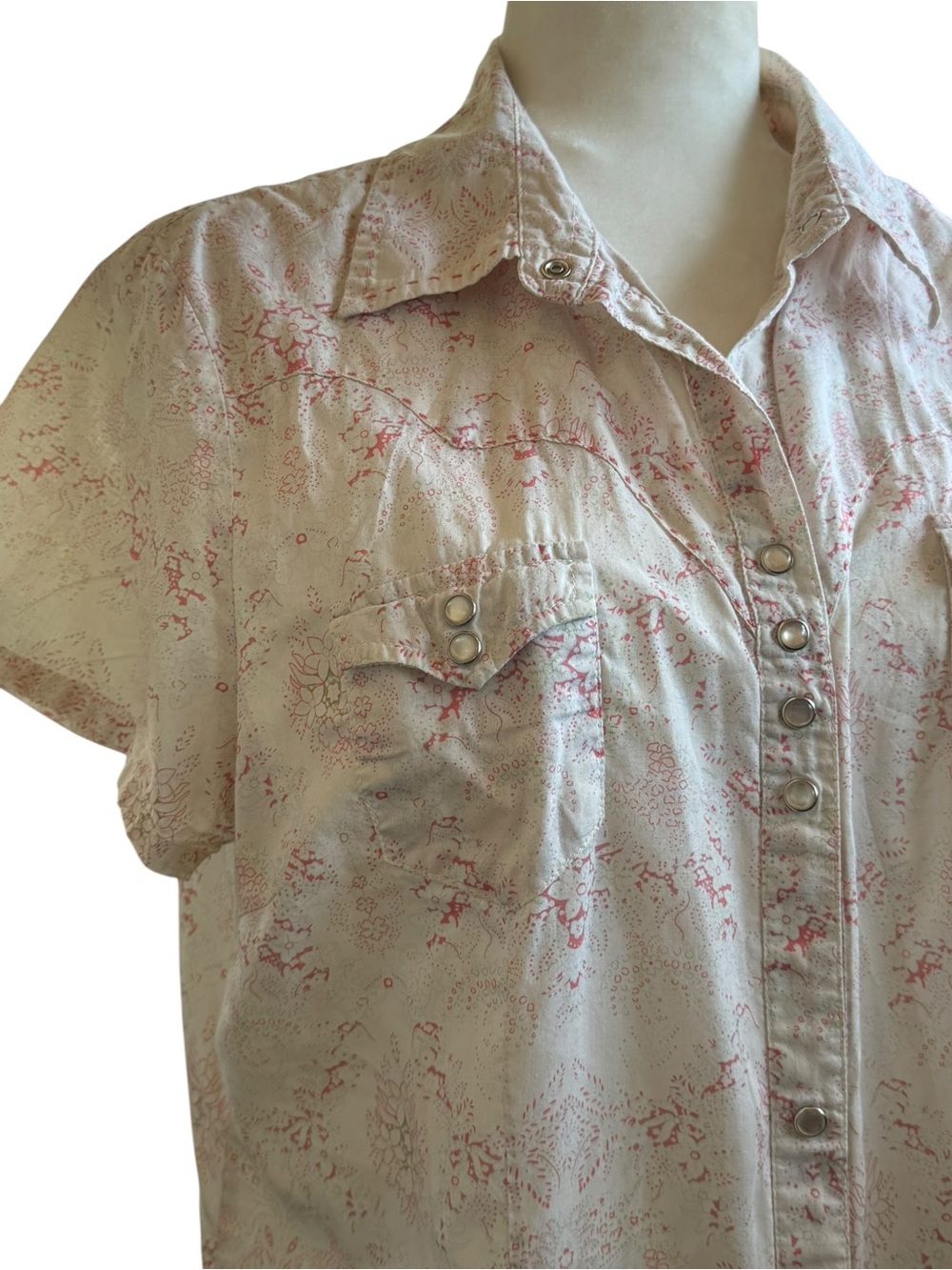 Vintage Cowboy Western Floral Button-Up Short Sleeve Blouse - Picture 2 of 11